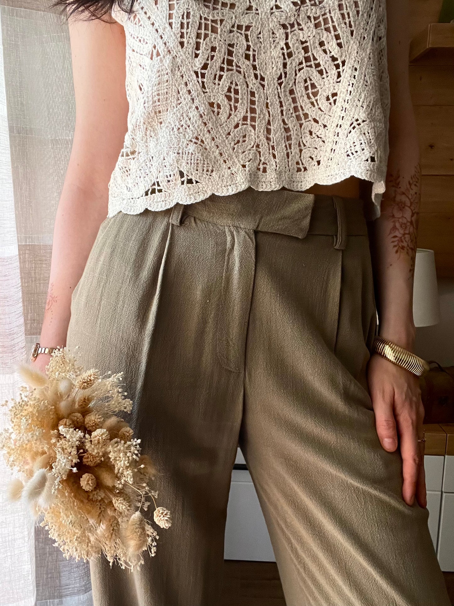 Pantalone Olive Misto Lino