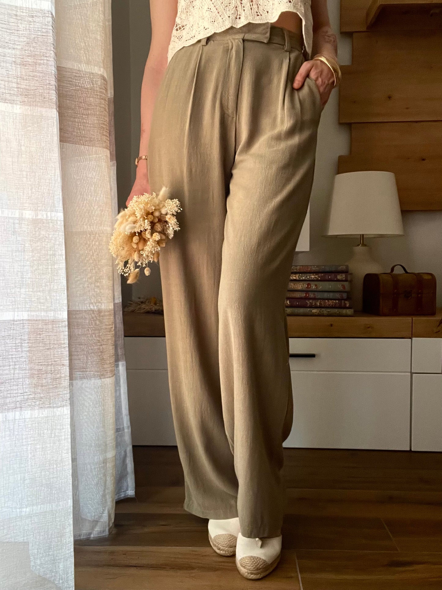 Pantalone Olive Misto Lino