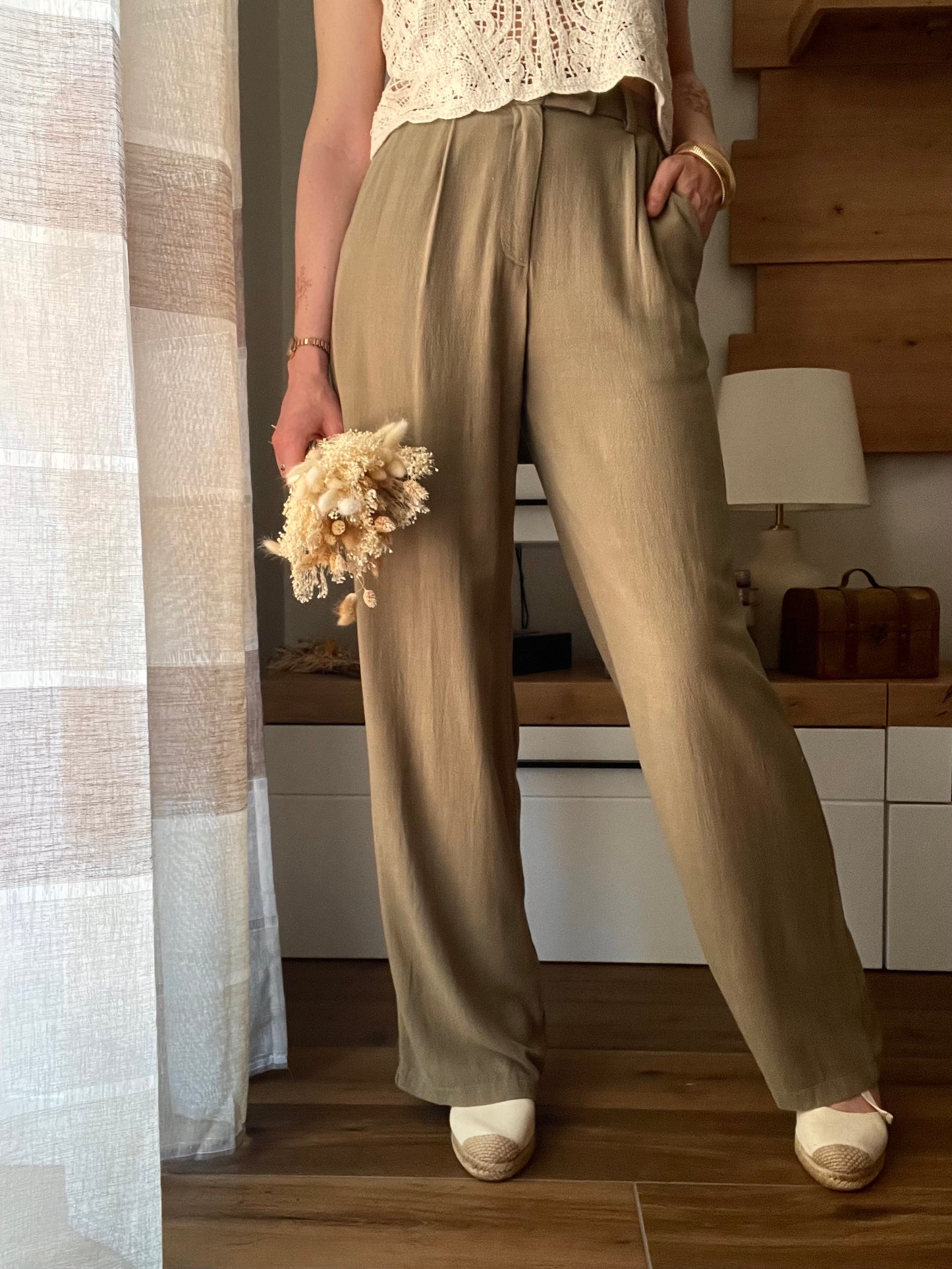 Pantalone Olive Misto Lino