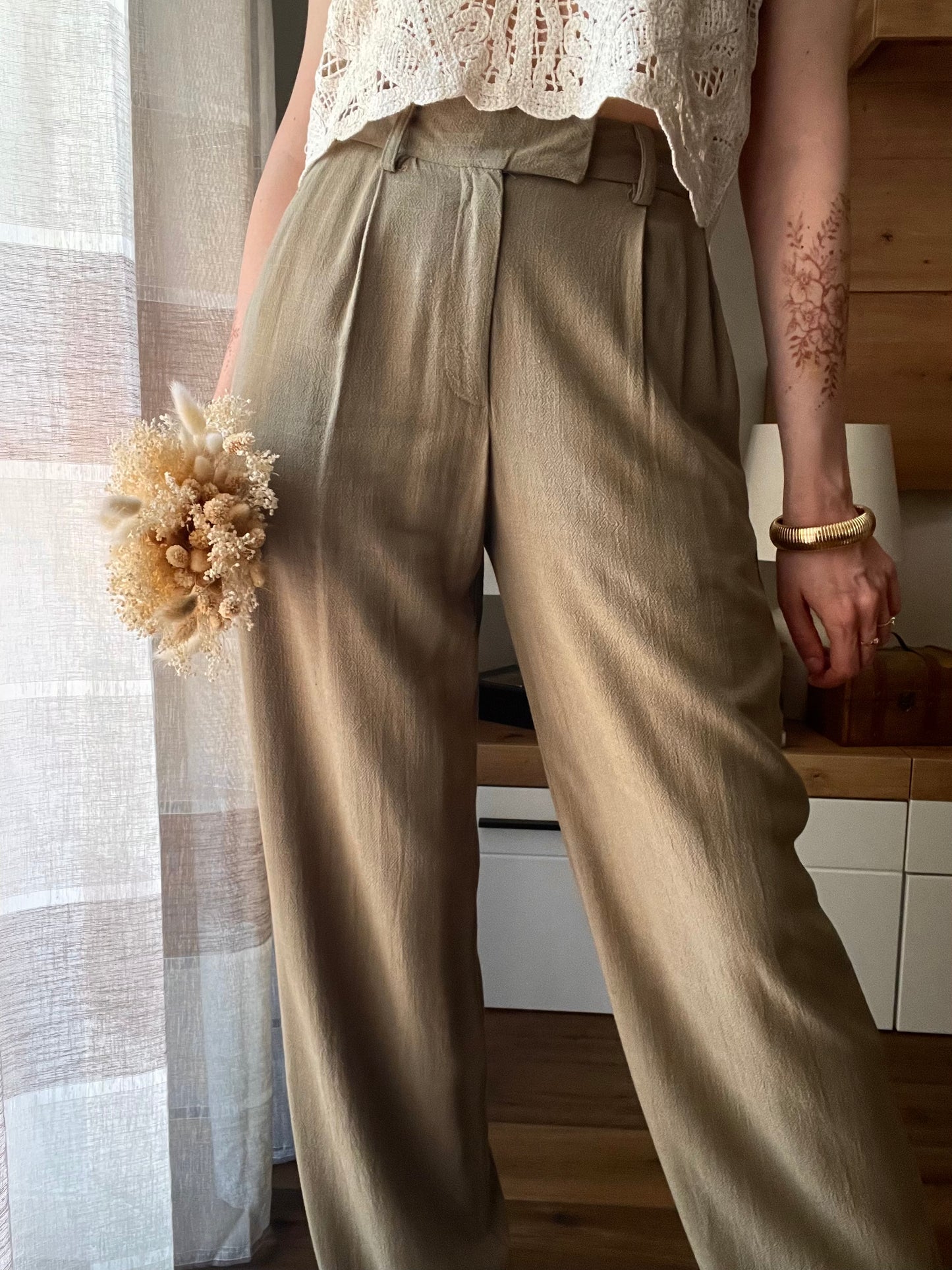 Pantalone Olive Misto Lino