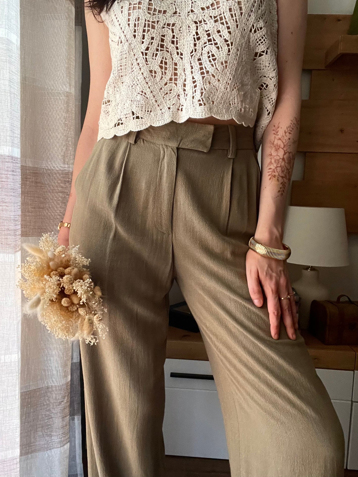 Pantalone Olive Misto Lino
